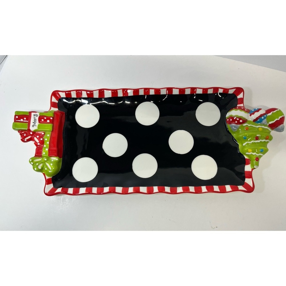 2011 Mud Pie Christmas Tree Present Platter Candy Gift Holiday Serving Tray Dot